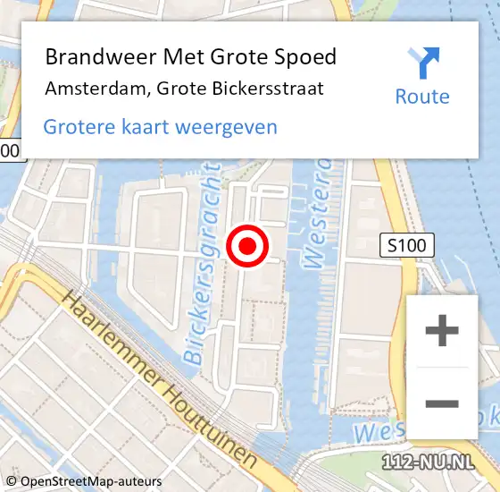 Locatie op kaart van de 112 melding: Brandweer Met Grote Spoed Naar Amsterdam, Grote Bickersstraat op 27 maart 2024 18:45