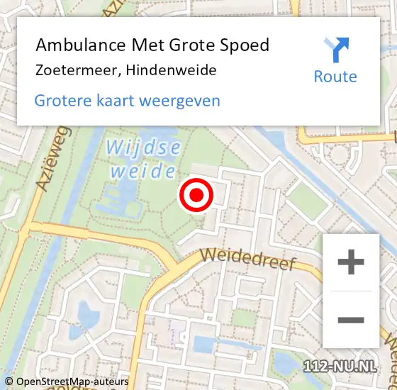 Locatie op kaart van de 112 melding: Ambulance Met Grote Spoed Naar Zoetermeer, Hindenweide op 27 maart 2024 18:45