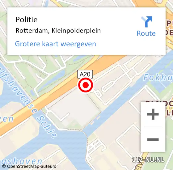 Locatie op kaart van de 112 melding: Politie Rotterdam, Kleinpolderplein op 27 maart 2024 18:46