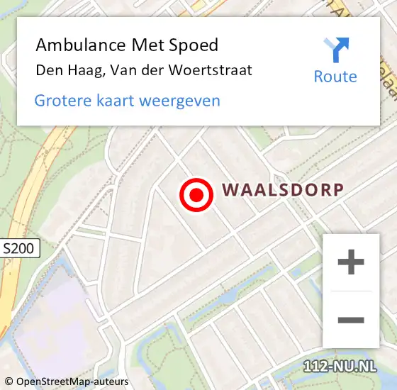 Locatie op kaart van de 112 melding: Ambulance Met Spoed Naar Den Haag, Van der Woertstraat op 27 maart 2024 18:52