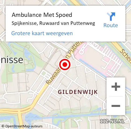 Locatie op kaart van de 112 melding: Ambulance Met Spoed Naar Spijkenisse, Ruwaard van Puttenweg op 27 maart 2024 18:58