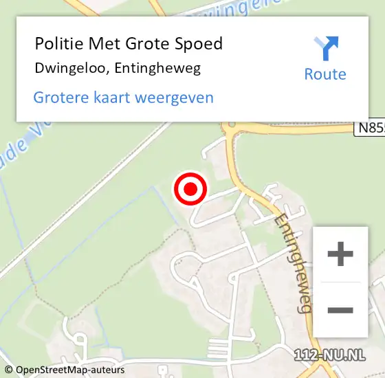 Locatie op kaart van de 112 melding: Politie Met Grote Spoed Naar Dwingeloo, Entingheweg op 27 maart 2024 19:26