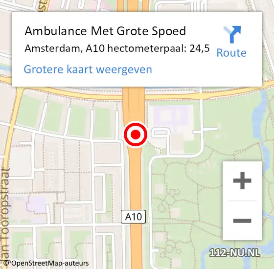 Locatie op kaart van de 112 melding: Ambulance Met Grote Spoed Naar Amsterdam, A10 hectometerpaal: 24,5 op 27 maart 2024 19:27