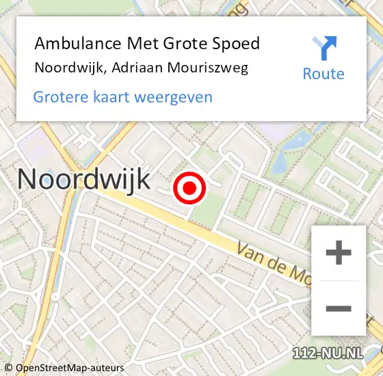 Locatie op kaart van de 112 melding: Ambulance Met Grote Spoed Naar Noordwijk, Adriaan Mouriszweg op 27 maart 2024 19:33