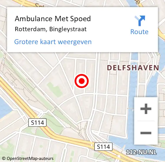 Locatie op kaart van de 112 melding: Ambulance Met Spoed Naar Rotterdam, Bingleystraat op 27 maart 2024 19:35