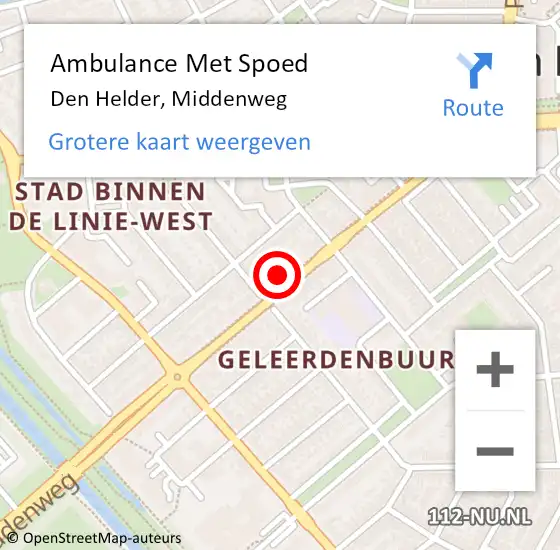 Locatie op kaart van de 112 melding: Ambulance Met Spoed Naar Den Helder, Middenweg op 27 maart 2024 19:49