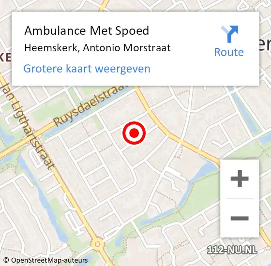 Locatie op kaart van de 112 melding: Ambulance Met Spoed Naar Heemskerk, Antonio Morstraat op 27 maart 2024 20:06