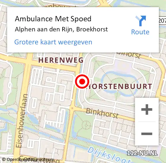 Locatie op kaart van de 112 melding: Ambulance Met Spoed Naar Alphen aan den Rijn, Broekhorst op 27 maart 2024 21:05