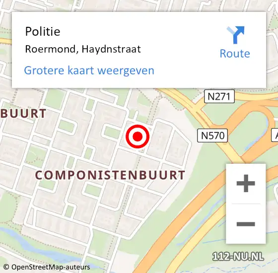 Locatie op kaart van de 112 melding: Politie Roermond, Haydnstraat op 27 maart 2024 21:58
