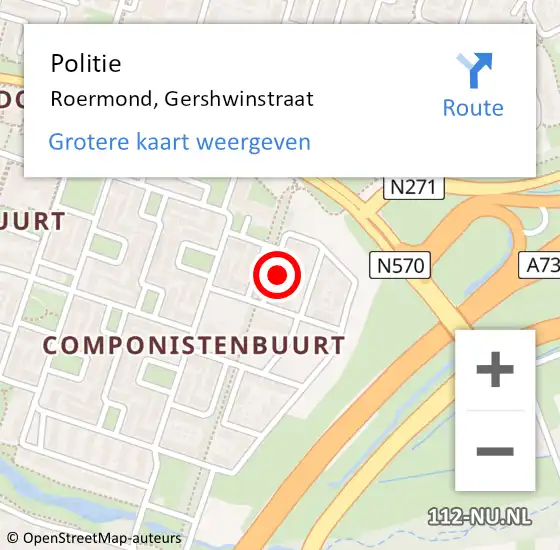 Locatie op kaart van de 112 melding: Politie Roermond, Gershwinstraat op 27 maart 2024 21:58