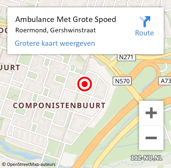 Locatie op kaart van de 112 melding: Ambulance Met Grote Spoed Naar Roermond, Gershwinstraat op 27 maart 2024 22:00