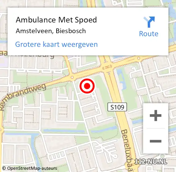 Locatie op kaart van de 112 melding: Ambulance Met Spoed Naar Amstelveen, Biesbosch op 27 maart 2024 23:50