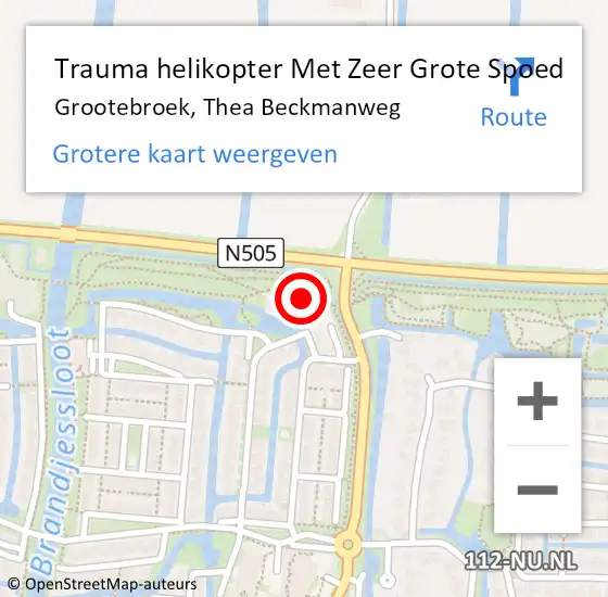 Locatie op kaart van de 112 melding: Trauma helikopter Met Zeer Grote Spoed Naar Grootebroek, Thea Beckmanweg op 28 maart 2024 00:52