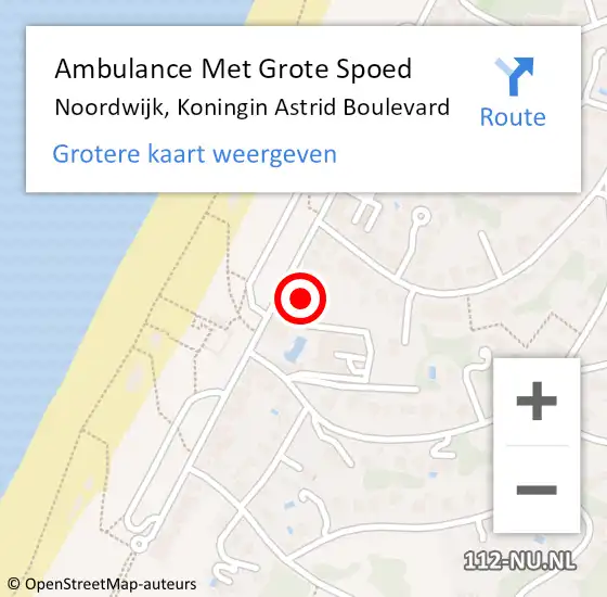 Locatie op kaart van de 112 melding: Ambulance Met Grote Spoed Naar Noordwijk, Koningin Astrid Boulevard op 28 maart 2024 00:55