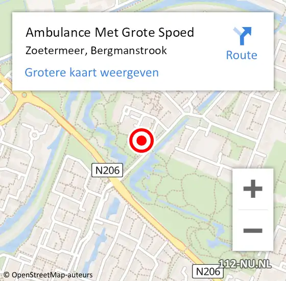 Locatie op kaart van de 112 melding: Ambulance Met Grote Spoed Naar Zoetermeer, Bergmanstrook op 28 maart 2024 03:09