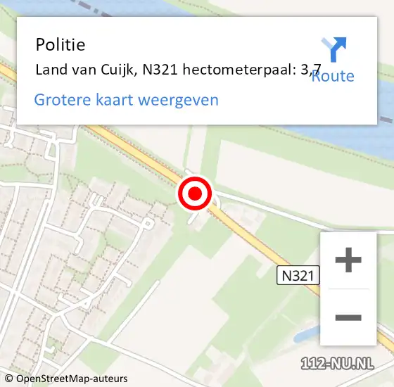 Locatie op kaart van de 112 melding: Politie Land van Cuijk, N321 hectometerpaal: 3,7 op 28 maart 2024 03:26