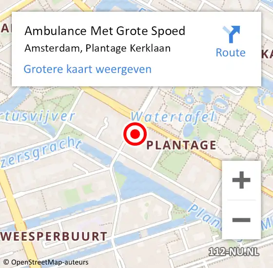 Locatie op kaart van de 112 melding: Ambulance Met Grote Spoed Naar Amsterdam, Plantage Kerklaan op 28 maart 2024 06:16