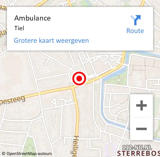 Locatie op kaart van de 112 melding: Ambulance Tiel op 28 maart 2024 06:22