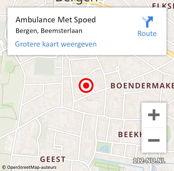 Locatie op kaart van de 112 melding: Ambulance Met Spoed Naar Bergen, Beemsterlaan op 28 maart 2024 07:25