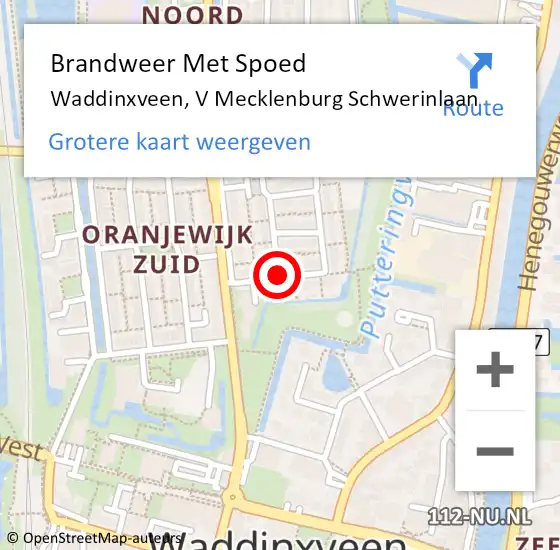 Locatie op kaart van de 112 melding: Brandweer Met Spoed Naar Waddinxveen, V Mecklenburg Schwerinlaan op 30 september 2014 14:02