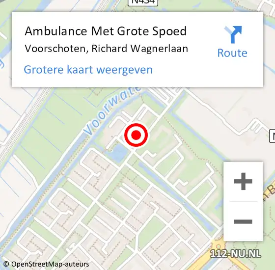 Locatie op kaart van de 112 melding: Ambulance Met Grote Spoed Naar Voorschoten, Richard Wagnerlaan op 28 maart 2024 08:10