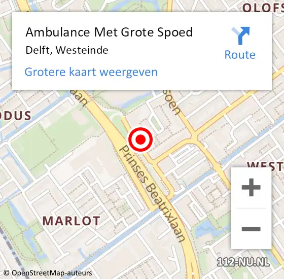 Locatie op kaart van de 112 melding: Ambulance Met Grote Spoed Naar Delft, Westeinde op 28 maart 2024 08:14