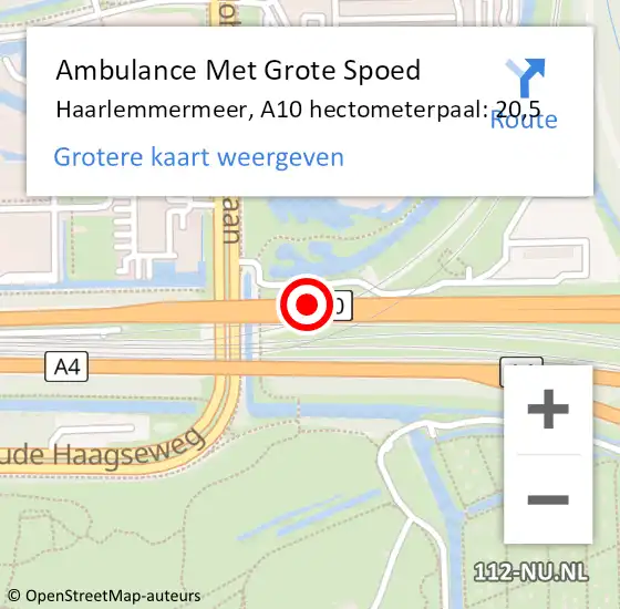 Locatie op kaart van de 112 melding: Ambulance Met Grote Spoed Naar Haarlemmermeer, A10 hectometerpaal: 20,5 op 28 maart 2024 08:19