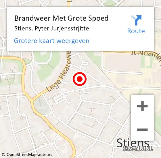 Locatie op kaart van de 112 melding: Brandweer Met Grote Spoed Naar Stiens, Pyter Jurjensstrjitte op 28 maart 2024 08:36