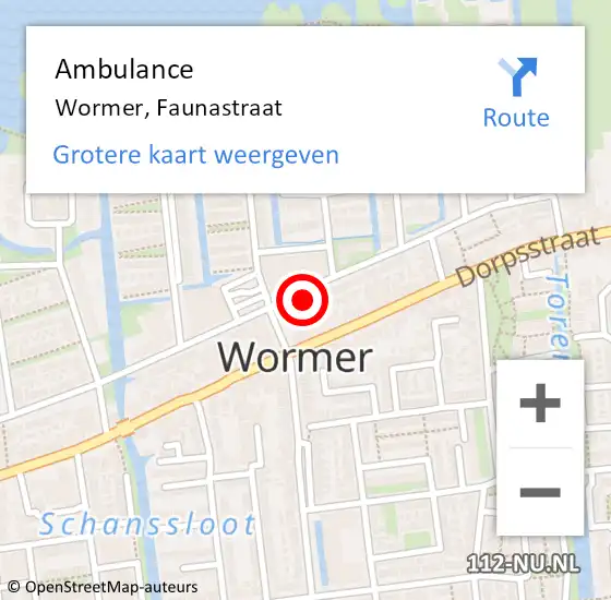 Locatie op kaart van de 112 melding: Ambulance Wormer, Faunastraat op 28 maart 2024 09:02