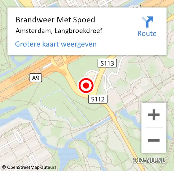 Locatie op kaart van de 112 melding: Brandweer Met Spoed Naar Amsterdam, Langbroekdreef op 28 maart 2024 09:02