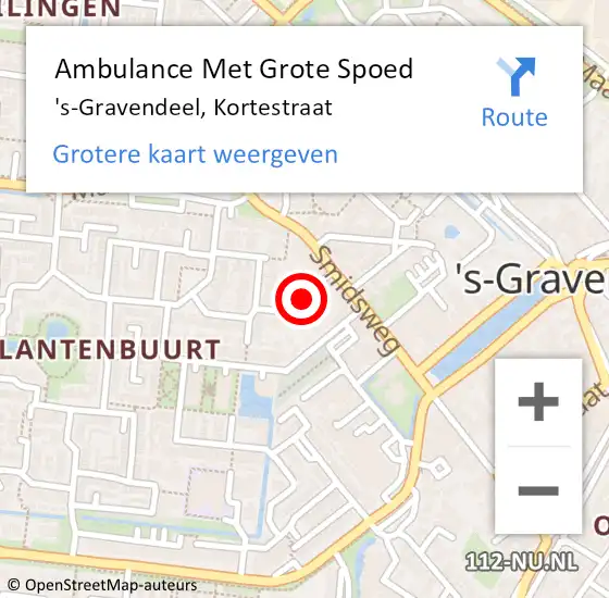Locatie op kaart van de 112 melding: Ambulance Met Grote Spoed Naar 's-Gravendeel, Kortestraat op 28 maart 2024 09:09