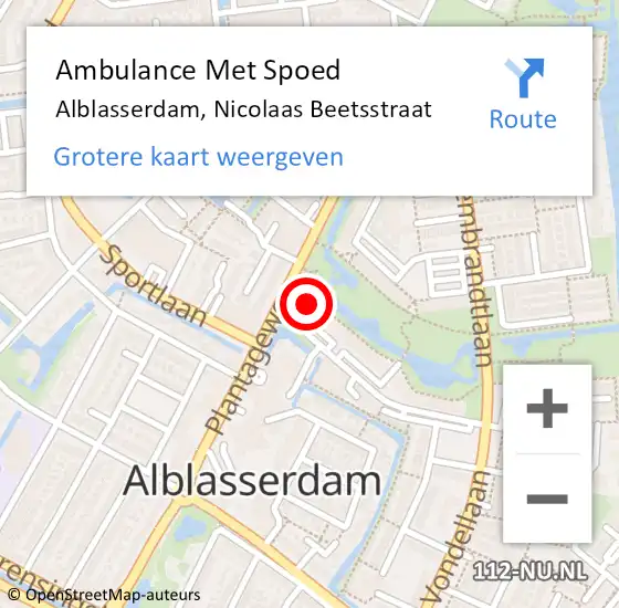 Locatie op kaart van de 112 melding: Ambulance Met Spoed Naar Alblasserdam, Nicolaas Beetsstraat op 28 maart 2024 09:35