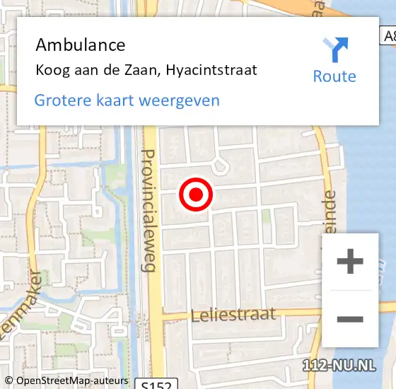 Locatie op kaart van de 112 melding: Ambulance Koog aan de Zaan, Hyacintstraat op 28 maart 2024 09:55