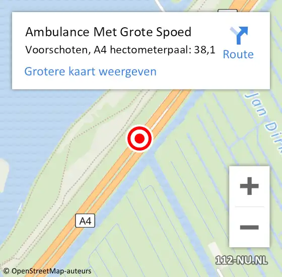Locatie op kaart van de 112 melding: Ambulance Met Grote Spoed Naar Voorschoten, A4 hectometerpaal: 38,1 op 28 maart 2024 10:14