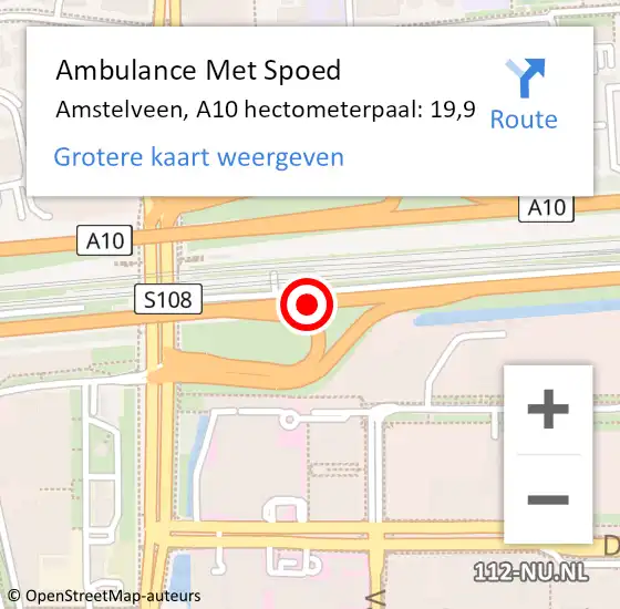 Locatie op kaart van de 112 melding: Ambulance Met Spoed Naar Amstelveen, A10 hectometerpaal: 19,9 op 28 maart 2024 11:39