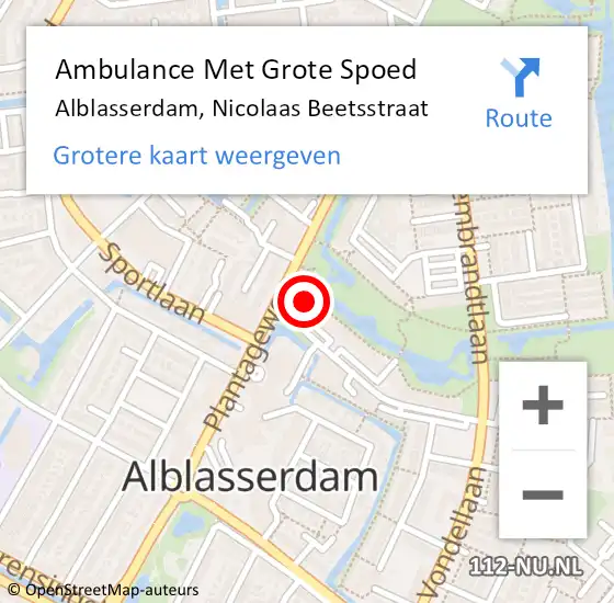 Locatie op kaart van de 112 melding: Ambulance Met Grote Spoed Naar Alblasserdam, Nicolaas Beetsstraat op 28 maart 2024 11:50
