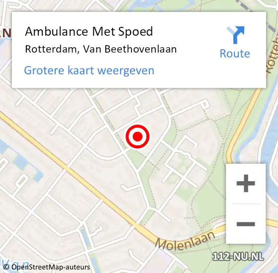 Locatie op kaart van de 112 melding: Ambulance Met Spoed Naar Rotterdam, Van Beethovenlaan op 28 maart 2024 11:52