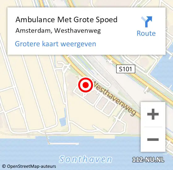 Locatie op kaart van de 112 melding: Ambulance Met Grote Spoed Naar Amsterdam, Westhavenweg op 28 maart 2024 11:57