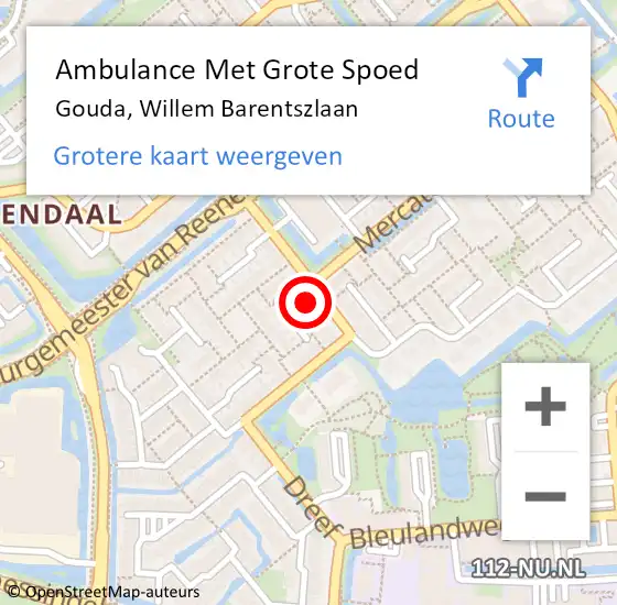 Locatie op kaart van de 112 melding: Ambulance Met Grote Spoed Naar Gouda, Willem Barentszlaan op 28 maart 2024 12:04