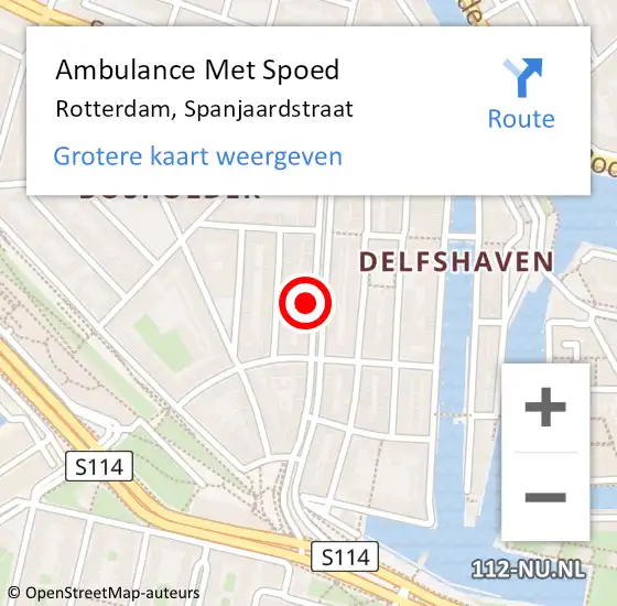 Locatie op kaart van de 112 melding: Ambulance Met Spoed Naar Rotterdam, Spanjaardstraat op 28 maart 2024 12:07