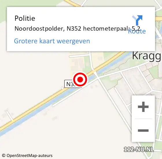 Locatie op kaart van de 112 melding: Politie Noordoostpolder, N352 hectometerpaal: 5,2 op 28 maart 2024 12:37