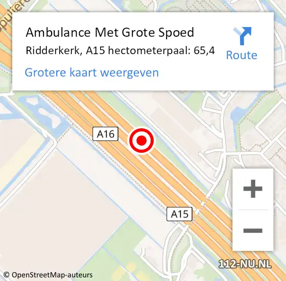 Locatie op kaart van de 112 melding: Ambulance Met Grote Spoed Naar Ridderkerk, A15 hectometerpaal: 65,4 op 28 maart 2024 12:44