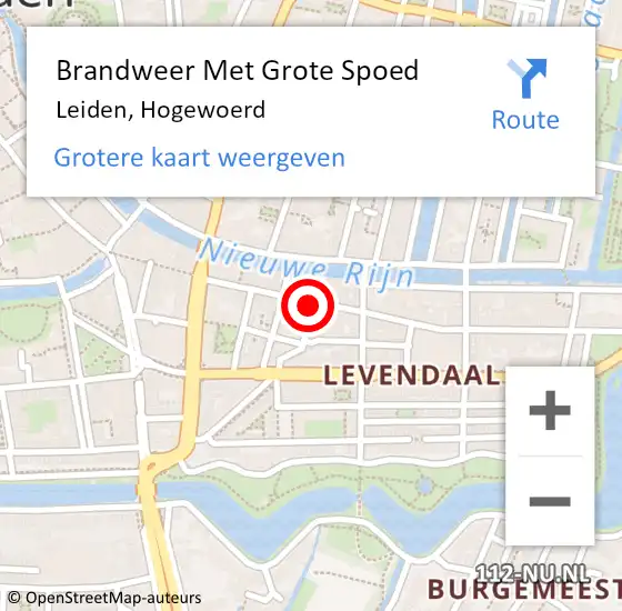 Locatie op kaart van de 112 melding: Brandweer Met Grote Spoed Naar Leiden, Hogewoerd op 28 maart 2024 13:12