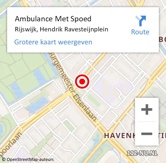 Locatie op kaart van de 112 melding: Ambulance Met Spoed Naar Rijswijk, Hendrik Ravesteijnplein op 28 maart 2024 13:21