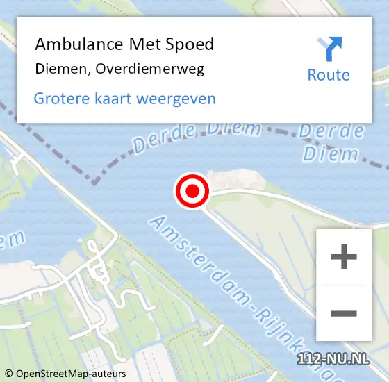 Locatie op kaart van de 112 melding: Ambulance Met Spoed Naar Diemen, Overdiemerweg op 28 maart 2024 13:30