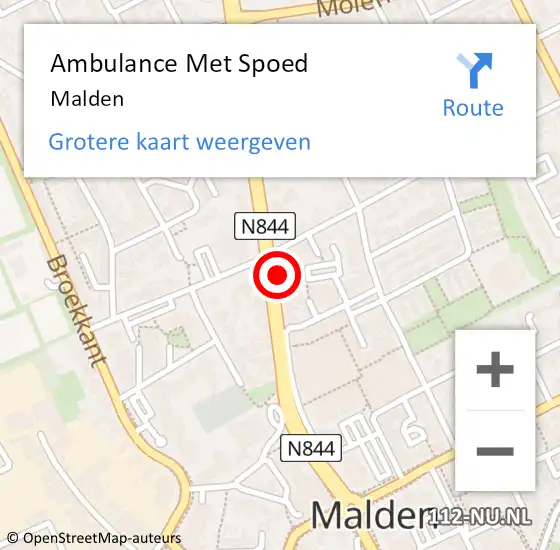 Locatie op kaart van de 112 melding: Ambulance Met Spoed Naar Malden op 28 maart 2024 13:35