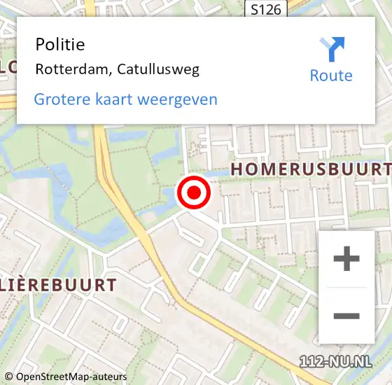 Locatie op kaart van de 112 melding: Politie Rotterdam, Catullusweg op 28 maart 2024 13:36