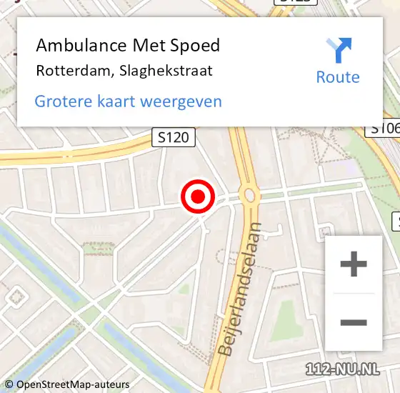 Locatie op kaart van de 112 melding: Ambulance Met Spoed Naar Rotterdam, Slaghekstraat op 28 maart 2024 13:45