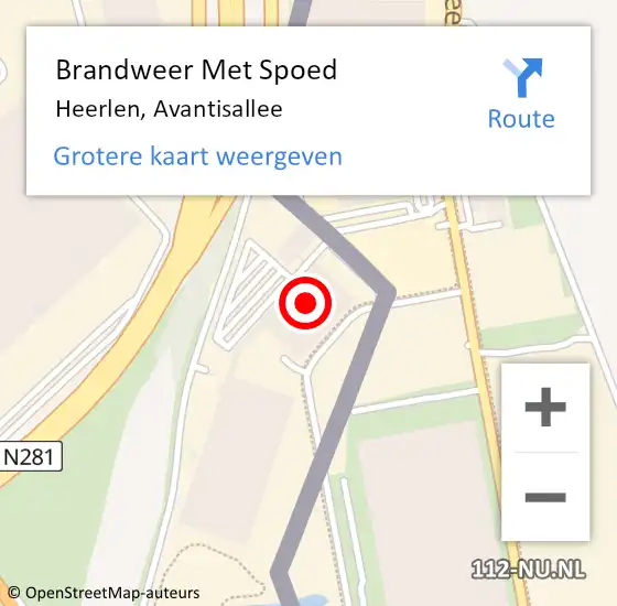 Locatie op kaart van de 112 melding: Brandweer Met Spoed Naar Heerlen, Avantisallee op 28 maart 2024 13:59