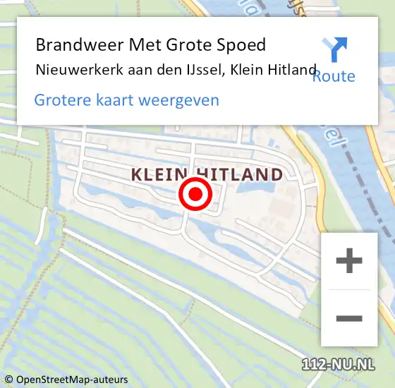 Locatie op kaart van de 112 melding: Brandweer Met Grote Spoed Naar Nieuwerkerk aan den IJssel, Klein Hitland op 28 maart 2024 14:06